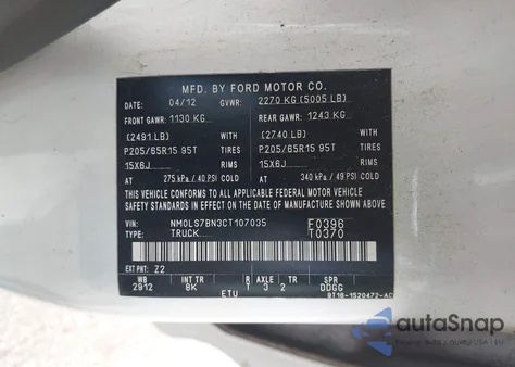 2012 Ford Transit Connect Xlt z USA, uszkodzony, nr VIN NM0LS7BN3CT107035